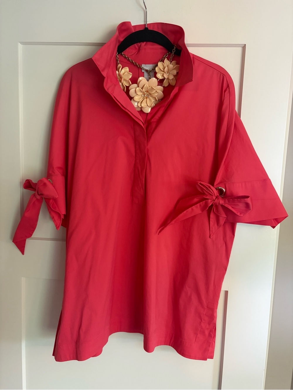 Chico’s Coral Color Bow Tie Sleeve Blouse- Chico’s Size 2/US Size 12/14